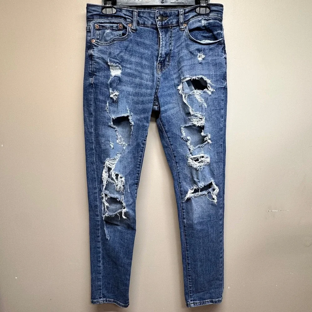 Aeropostale‎ Womens Skinny Distressed Ripped Jeans Medium Wash 28x30